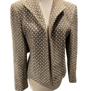 Harve‎ Benard by Benard Holtzman Brown  Geometric Cotton Blazer Jacket Size 10